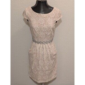 City Triangles Blush Lace Dress with Beaded Belt & Pockets Cap Sleeve Size 4